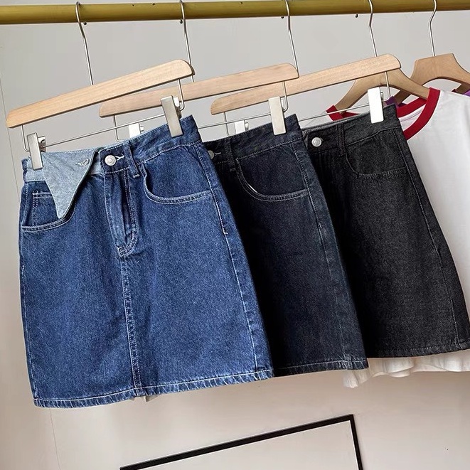 Chân váy cạp cao chữ A, chân váy jean kaki phong cách_V9