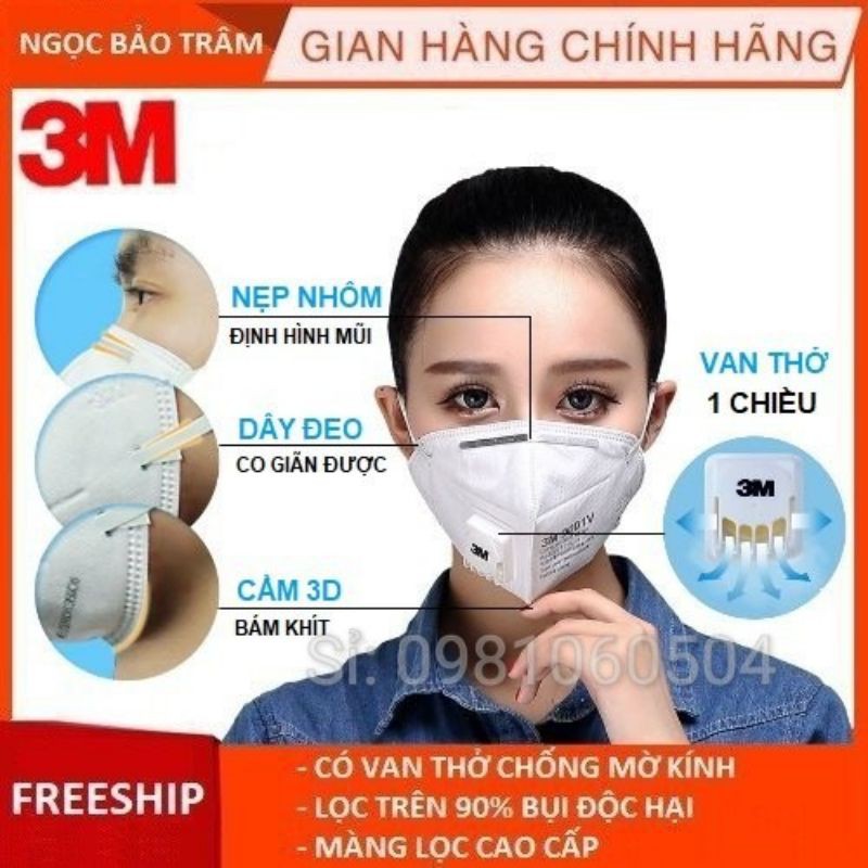 Khẩu trang 3M 9001V N95 KN95 P2 FFP2 lọc 95% bụi mịn PM2 5 có van thở chính hãng | BigBuy360 - bigbuy360.vn