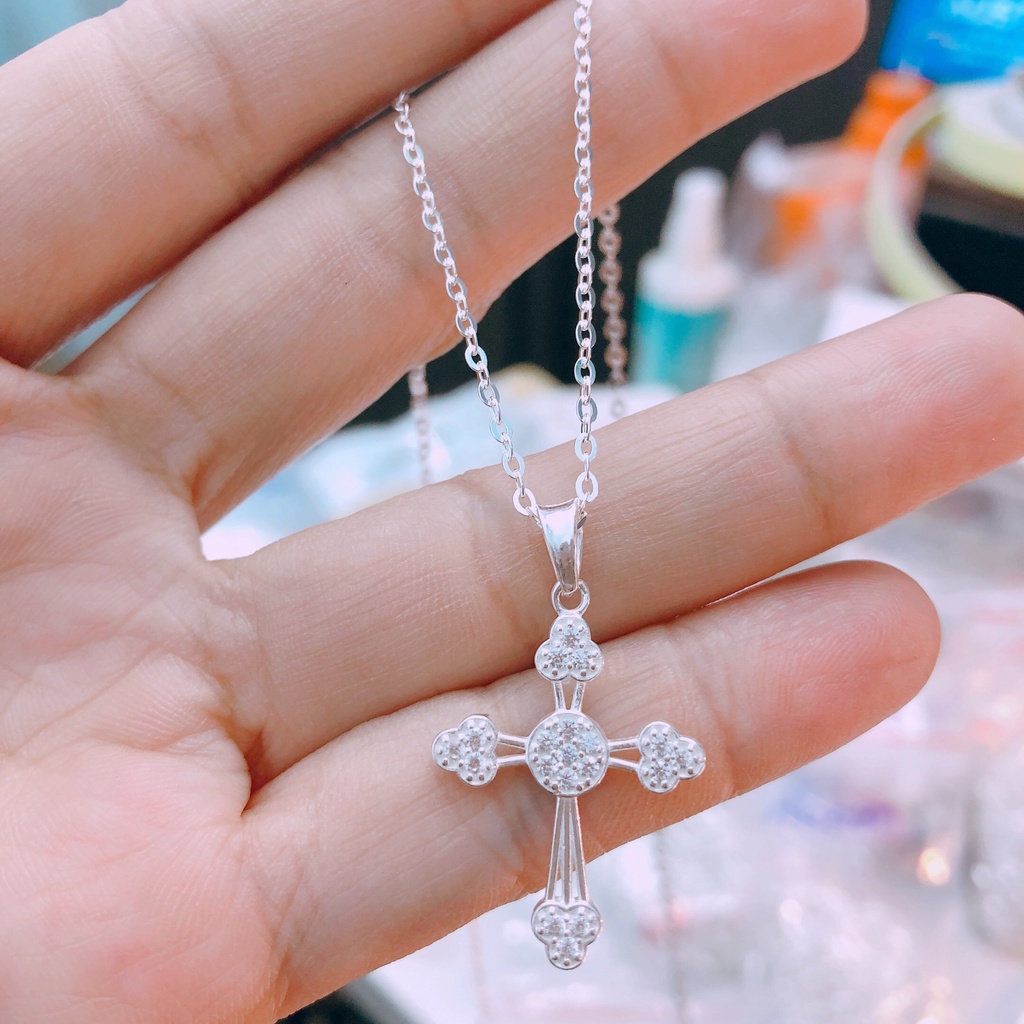 Dây chuyền nữ bạc ta mặt thánh giá nạm đá tinh tế kĩ càng - Bạc Bibi silver