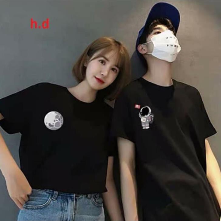 set 2 áo đôi lô gô hành tinh vũ trụ phi hành gia nam nữ unisex