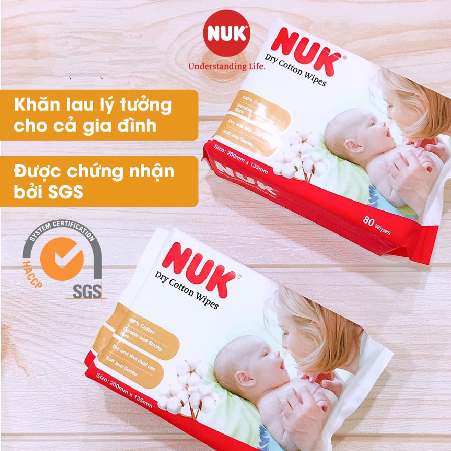 Khăn vải khô đa năng NUK chất liệu cotton mềm mịn thấm hút tốt chứng nhận SGS (gói 80c)