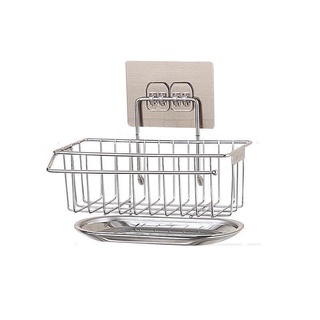 Kệ inox để đồ rửa chén bát dán tường có khay hứng nước - Kệ Inox Đựng Đồ Rửa Chén Kèm Khay Hứng Nước Dán Tường Tiện Lợi