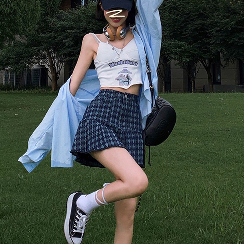 Chân Váy Chữ A Xếp Ly Họa Tiết Sọc Caro Thời Trang Mùa Hè Cho Nữ