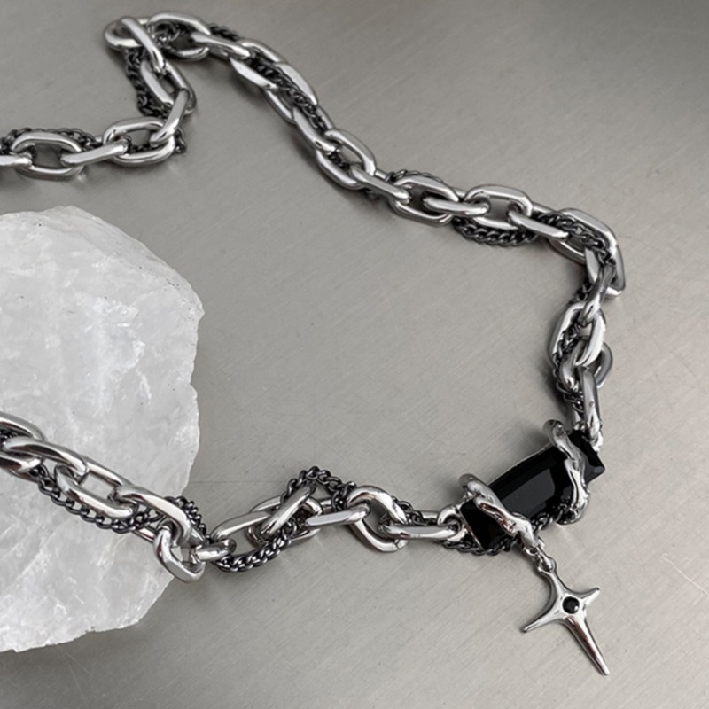 Vòng cổ Nhiều Lớp Đính Đá Zircon Đen Phong Cách Hip Hop Đường Phố Cho Nam Và Nữ