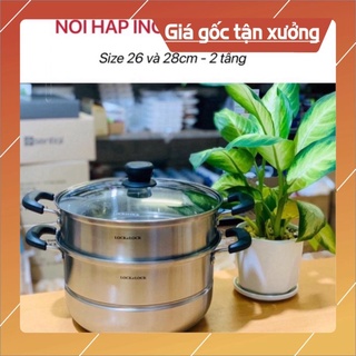 Nồi hấp inox 2 tầng - dùng được bếp từ, bếp ga, bếp hồng ngoại - size 26 và 28cm