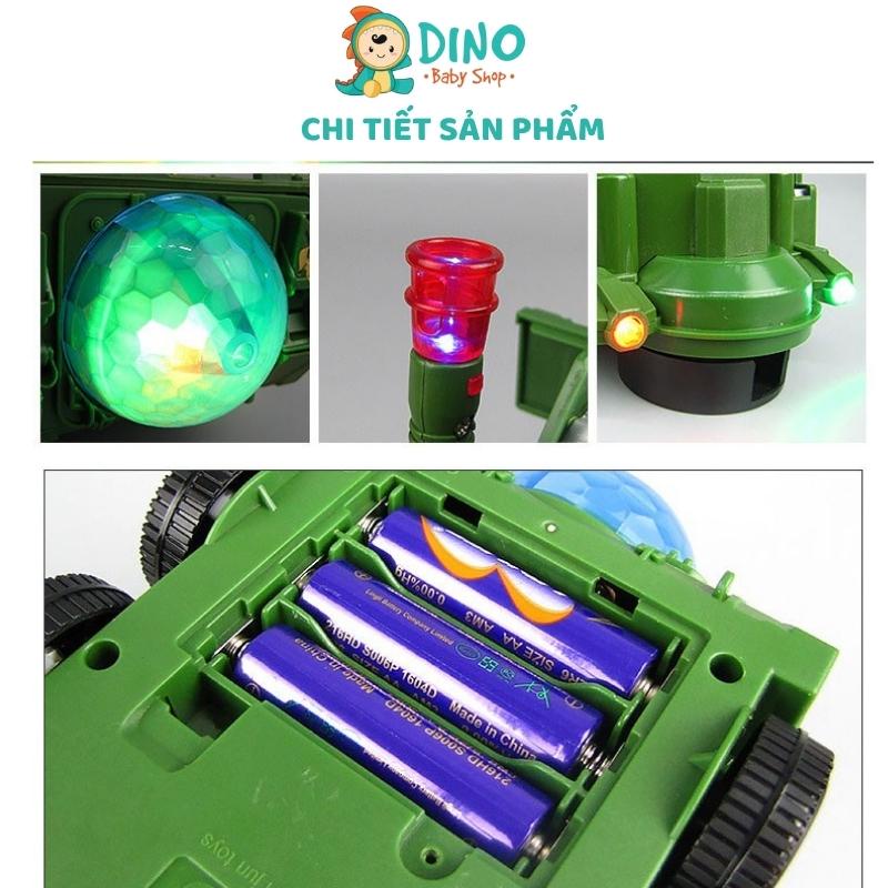 Xe tăng biến hình robot tự động, Đồ chơi robot xe tăng 2in1 có đèn và nhạc cho bé vui chơi DiNo