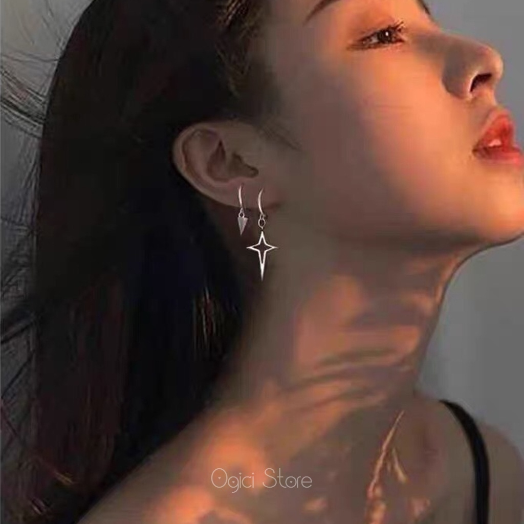 Bông tai, Khuyên tai nam nữ thép không gỉ dáng thả thiết kế hình ngôi sao chữ thập độc đáo, Cá tính, Unisex, 1 chiếc