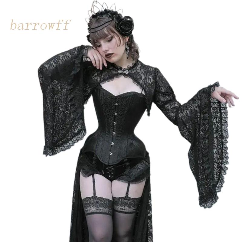 Brroa Áo Croptop Ren Tay Loe Che Phủ Toàn Diện Phong Cách Gothic Cho Nữ