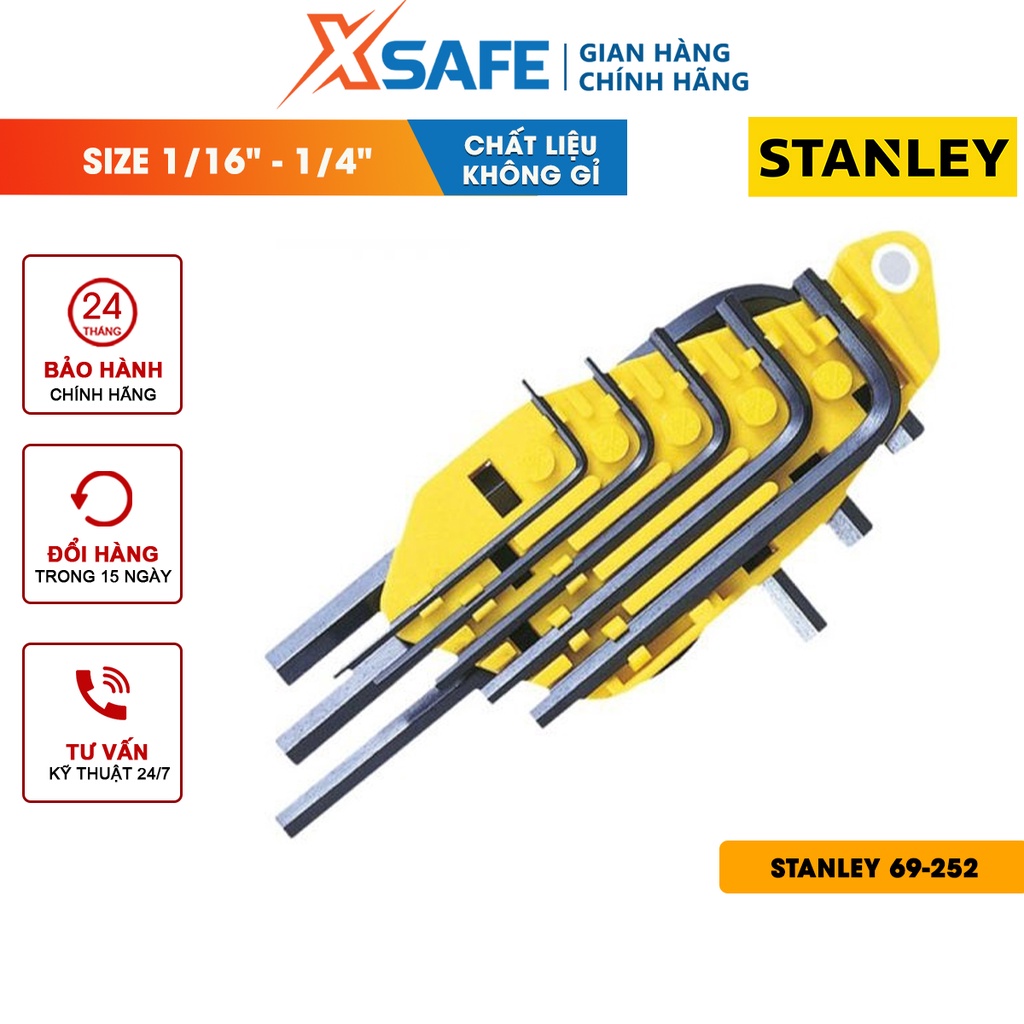 Bộ khóa lục giác bằng Stanley 69-252 bộ 8 cây, hợp kim thép CR-V cao cấp độ bền cao, chắc chắn, không gãy hay cong vênh