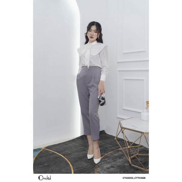Áo sơ mi tơ tằm dài tay có cổ nơ công sở cao cấp - Orchid CT4S002