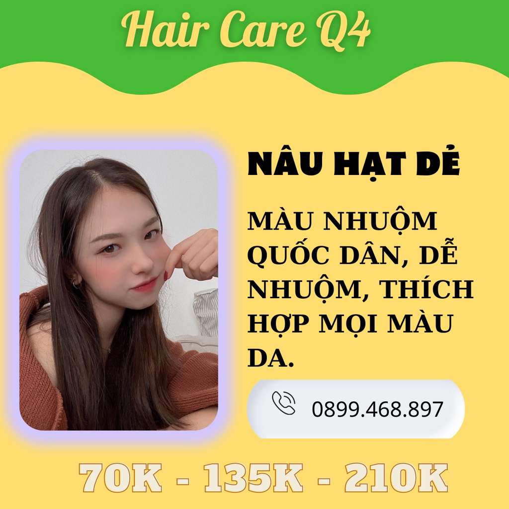 Thuốc nhuộm tóc thảo dược màu nâu vàng nhạt, Nâu hạt dẻ không tẩy ( tông  vàng ) - Hair CAre Q4