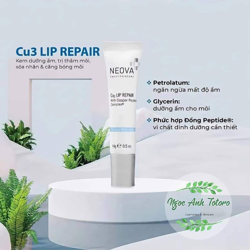 KEM DƯỠNG MÔI GIẢM THÂM VÀ XÓA NHĂN NEOVA CU3 INTENSIVE LIP REPAIR 14g