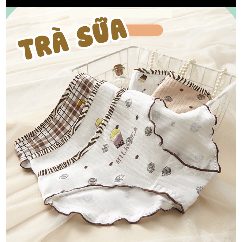 Quần lót nữ cotton bigsize cỡ lớn XL, XXL họa tiết trà sữa CT13