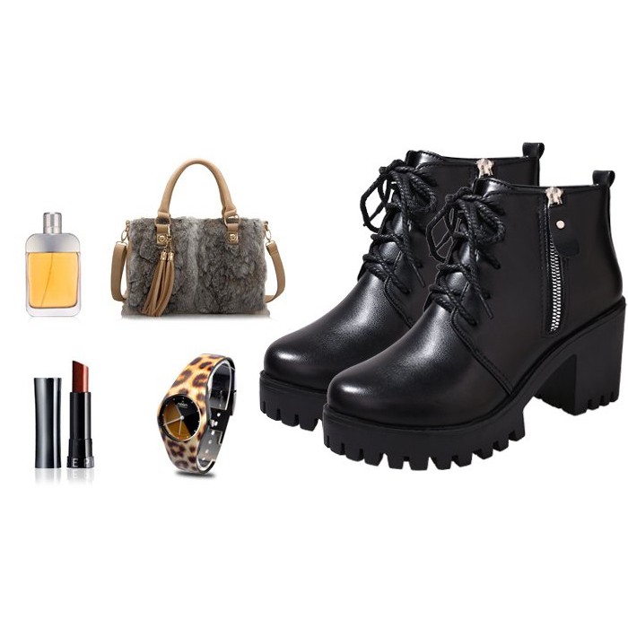 Giày Boot da nữ đế vuông cá tính B085 | BigBuy360 - bigbuy360.vn