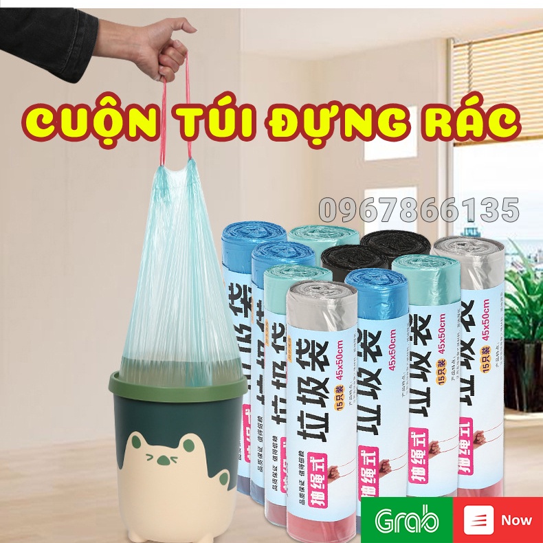 Cuộn 15 Túi Đựng Rác Tự Phân Huỷ, Có Quai Xách Tiện Lợi