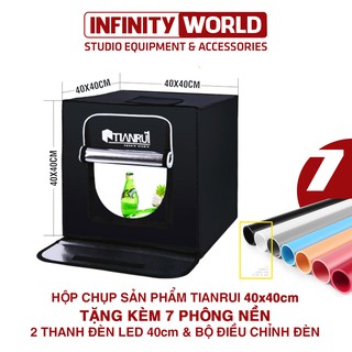 Hộp đèn chụp ảnh sản phẩm chuyên nghiệp TIANRUI 40x40cm (Đã gồm 2 LED Và bộ điều chỉnh độ sáng) (Tặng kèm 7 phông nền)