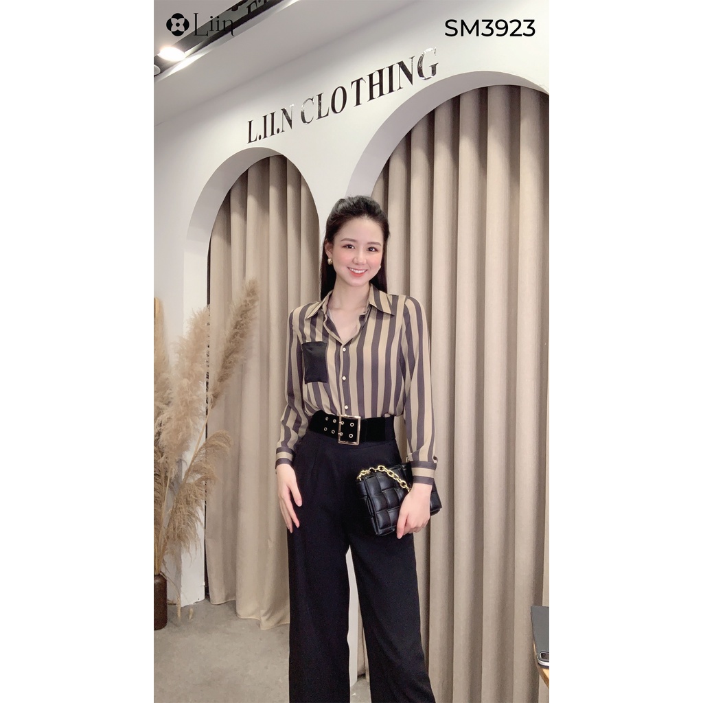 Áo sơ mi nữ dài tay Kẻ Sọc màu Nâu Đen phong cách trẻ trung, năng động Liin Clothing SM3923