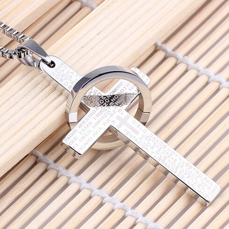 Vòng cổ Mặt Nhẫn Bằng Thép Không Gỉ Mặt Thánh Giá Phong Cách Nhật Hàn Cá Tính