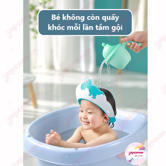 Mũ gội đầu chắn nước hình khủng long bảo vệ tai và mắt chất liệu PP+TE có thể điều chỉnh kích cỡ