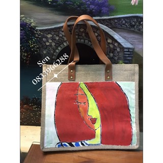 Túi xách, túi cói, túi đi biển, túi handmade, túi đay vẽ tay