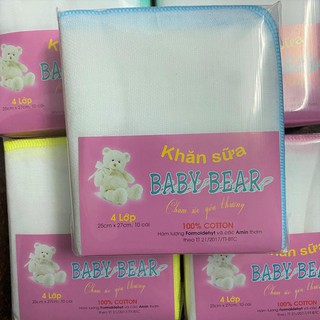 Khăn sữa 4 lớp sợi dày Baby Bear - Túi 10 cái 25x27 cm