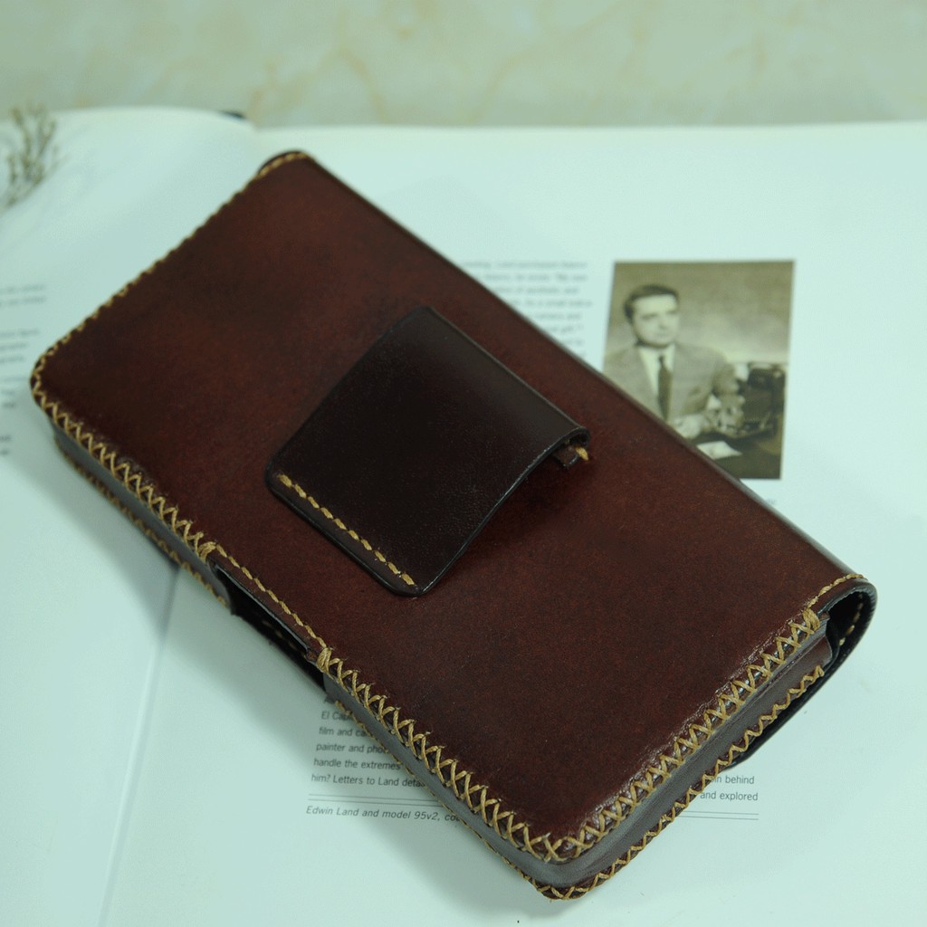 Bao da đựng 2 điện thoại đeo hông - - Da bò nhập khẩu - Đồ da Handmade -  DT704