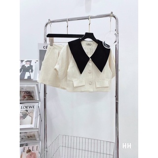 SET ÁO CROTOP CỔ PETER + QUẦN SHORT TRẮNG [kèm ảnh thật ]