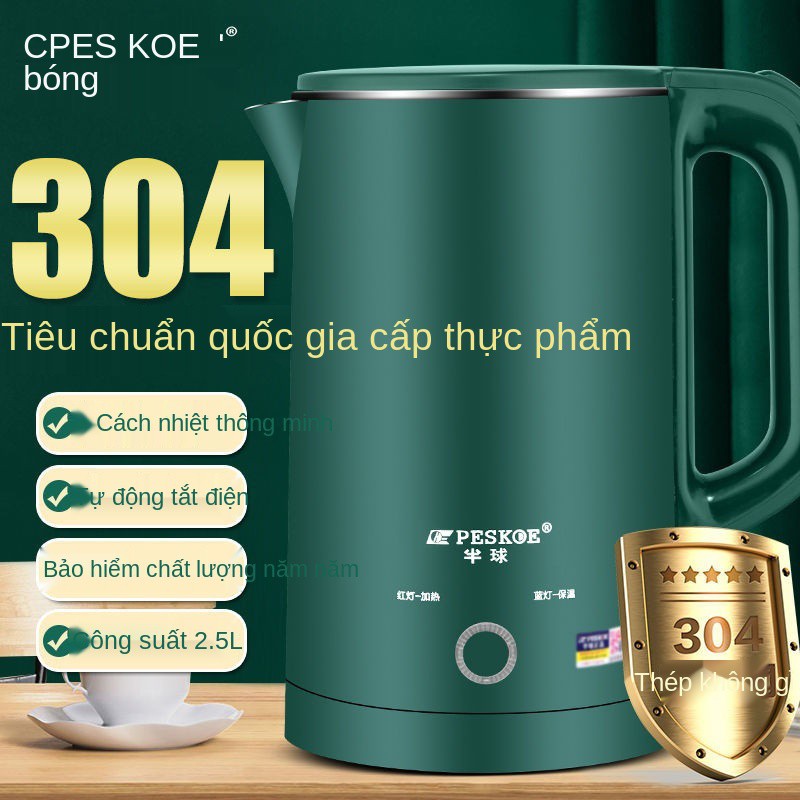 Ấm siêu tốc 2.5L bán cầu bình giữ nhiệt thông minh đun nước bằng thép không gỉ 304 với điện tự động ngắt