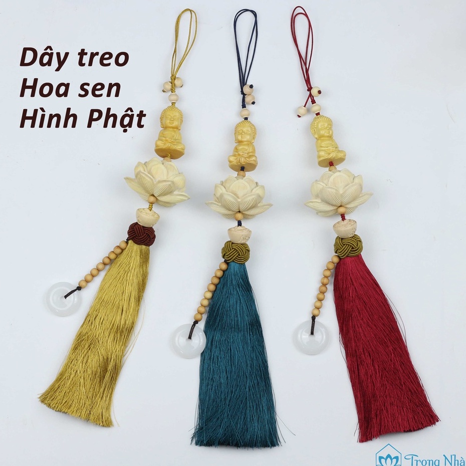 Dây treo xe ô tô phong thủy hình Phật gỗ - Dây treo xe Hoa sen hình Phật bình an, may mắn - Trong Nhà