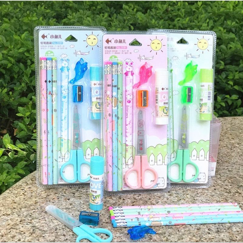 Bộ dụng cụ học tập 12 món màu xanh mã 3081