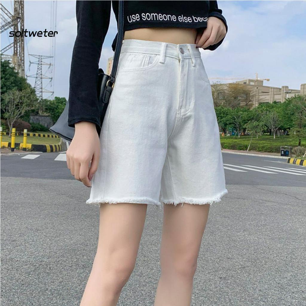 Quần Short Nữ Jeans Denim Lưng Cao Thời Trang Hàn