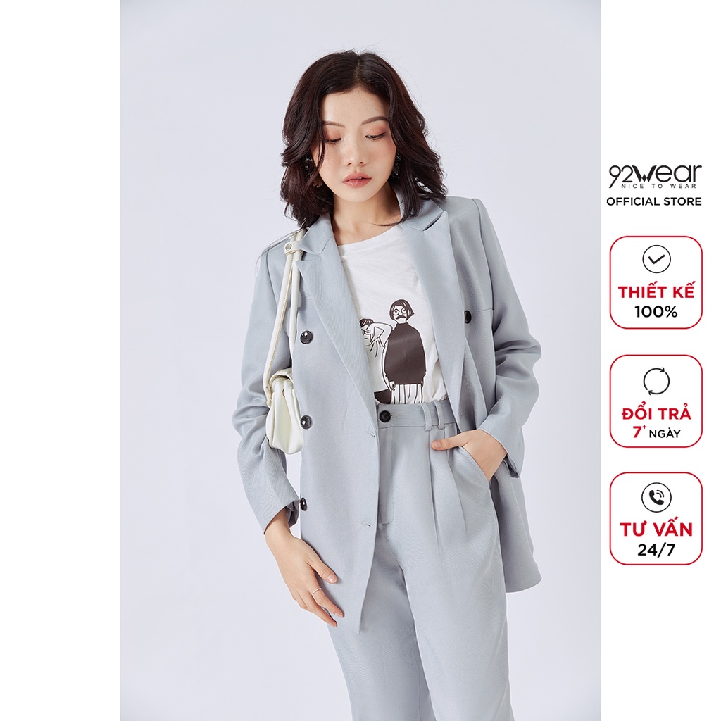 Áo vest blazer nữ 92WEAR dài tay hai hàng khuy trẻ trung hiện đại VBW1137 | BigBuy360 - bigbuy360.vn