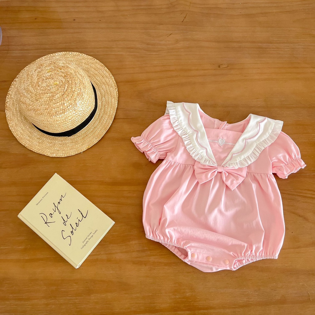 Áo Liền Quần Bằng Cotton Tay Ngắn Thời Trang Mùa Hè 2023 Dành Cho Bé Gái