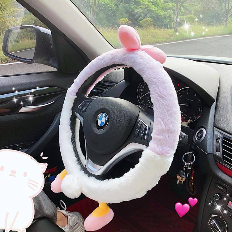 38cm Steering Wheel Cover Four Seasons Universal South Korea Cute Non-Slip Sweat-Absorbent Women's Car Plush Grip Cover for Winter zg7u
