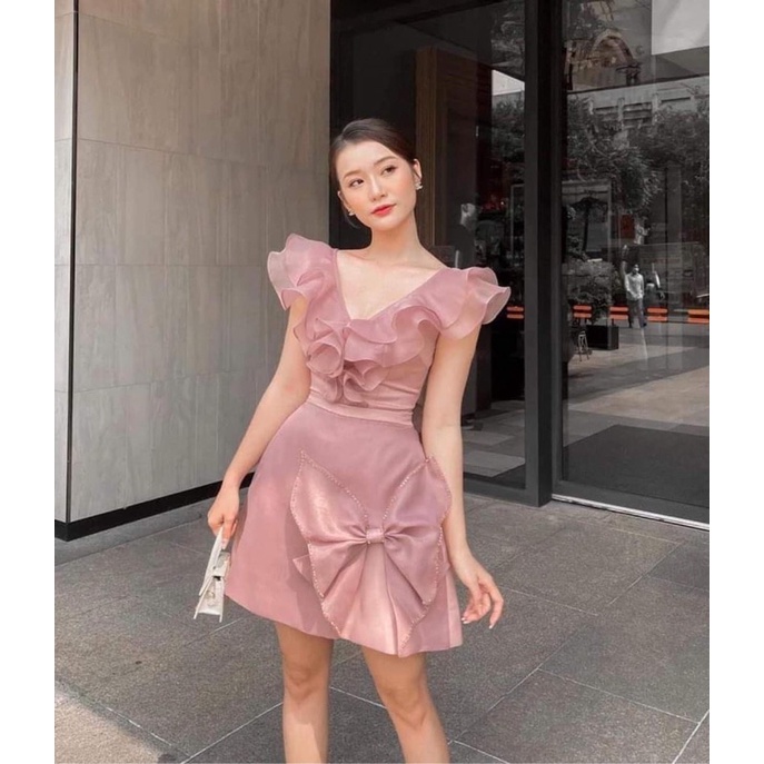 Váy tơ organza hồng tím- Váy thiết kế cao cấp