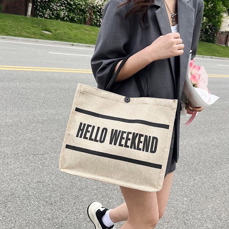 Túi Cói Hello Weekend 2 viền