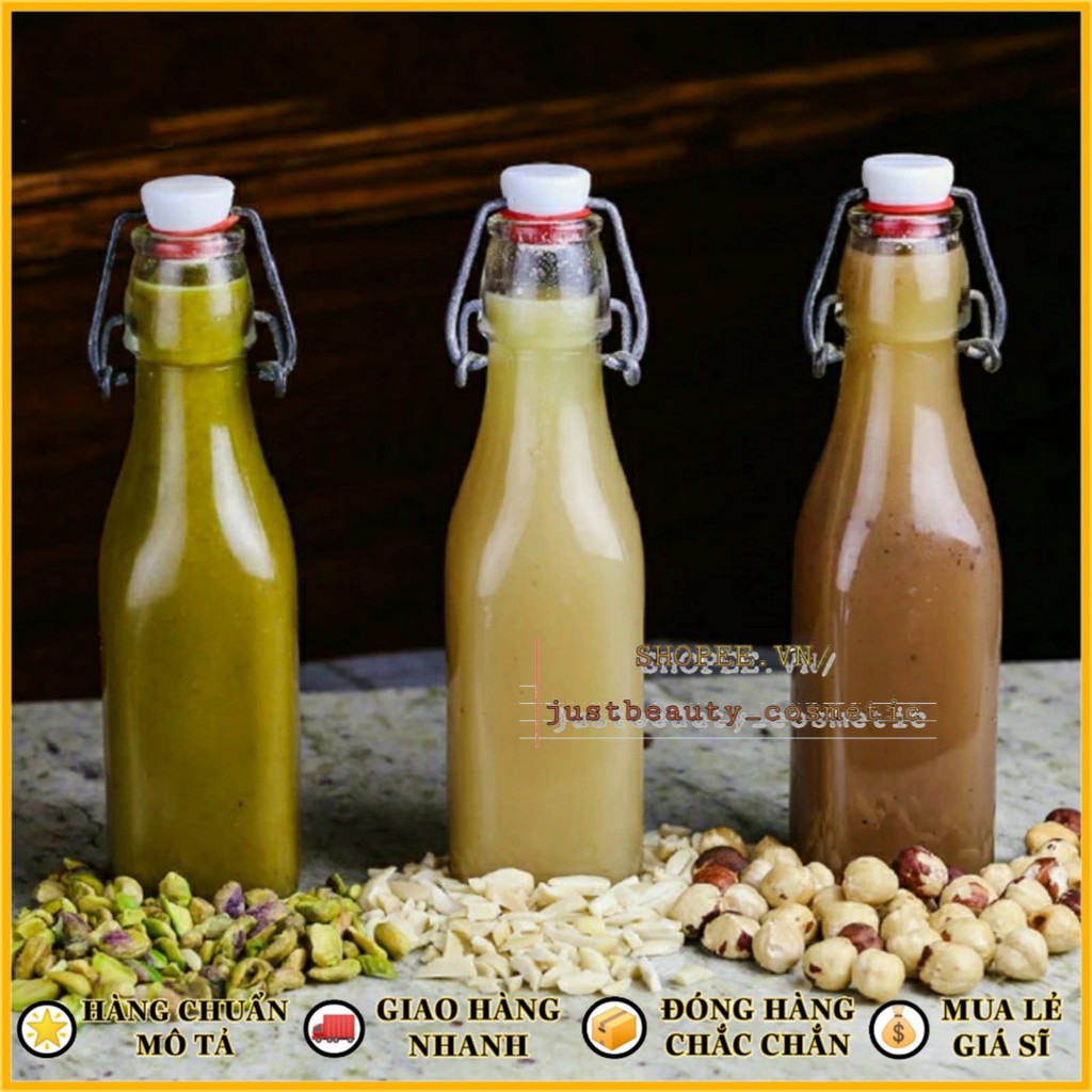 CHAI THỦY TINH có NẮP GÀI dáng Vuông/Tròn/Bầu kín hơi LỌ THỦY TINH nút CÀI nhựa kiểu Ý nhập khẩu 250ml 500ml 1L 1000ml