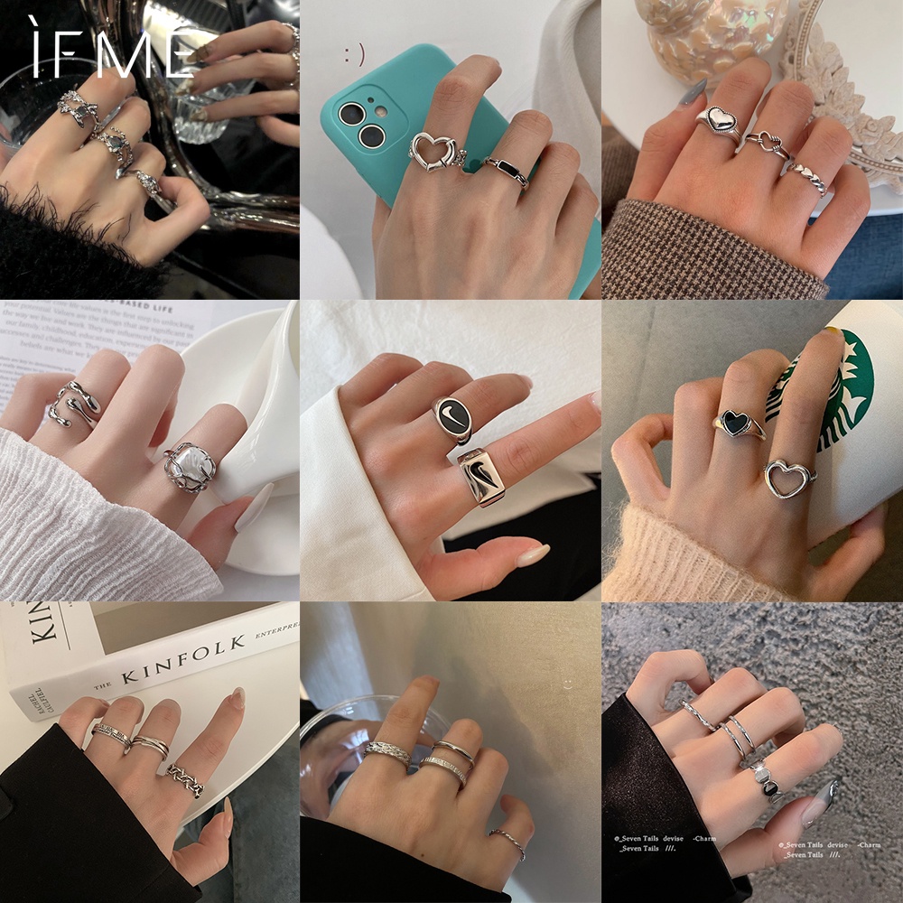 IF ME Bộ nhẫn hở   mạ bạc đính pha lê kiểu trái tim thời trang cho nữ