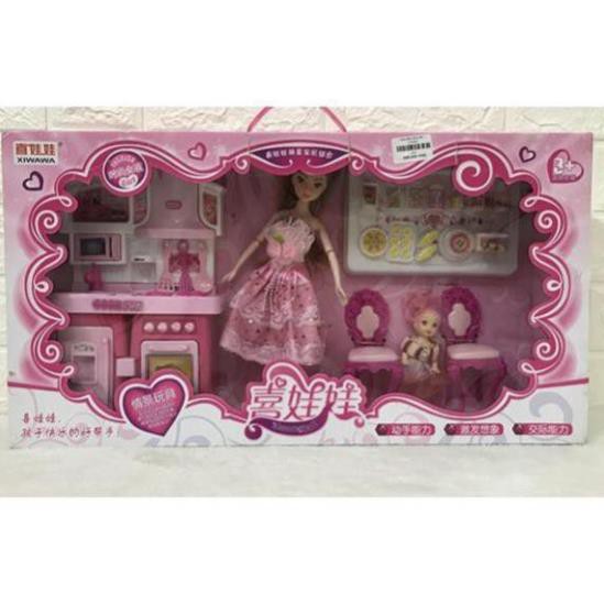 HỘP BÚP BÊ BARBIE NHÀ BẾP VÀ EM BÉ