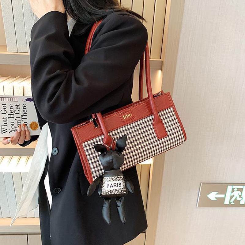 IELGY Túi Đeo Vai Họa Tiết Kẻ Sọc Phong Cách Cổ Điển Kèm Móc Treo Thời Trang Cho Nữ