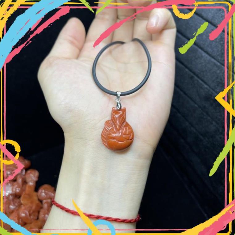 Hồ Ly Ngọc Huyết Đỏ Cam 9 Đuôi Dáng Ôm Hoa Mẫu Đơn - Đeo Tay - Đeo Cổ -Khai Quang, Trì Chú Miễn Phí -Tình Duyên, Tài Lộc