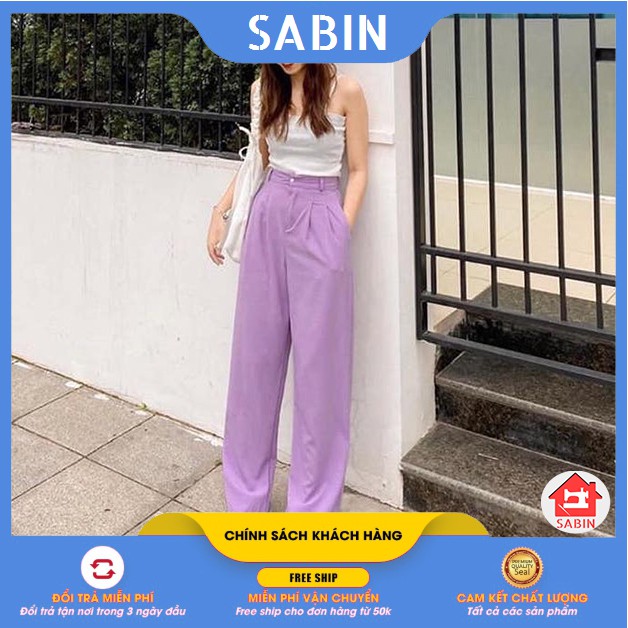 [BÁN SỈ] Quần Sớ Màu Tím Culottes đũi cạp cao khuy trắng dáng suông tây nữ - Quần baggy nữ SABI SHOP