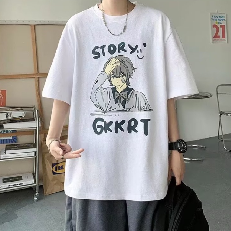 Áo Thun Tay Ngắn Dáng Rộng In Họa Tiết Hoạt Hình Phong Cách Hip Hop Nhật Bản Thời Trang Cho Nam Và Nữ size M-8XL