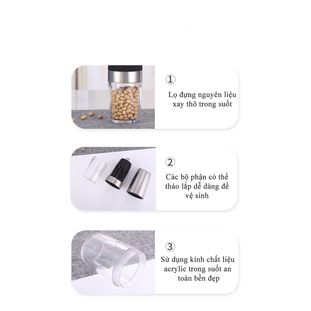 Máy Xay Tiêu Cầm Tay Tự Động Chạy Pin - Cối Xay Tiêu, Hạt Gia Vị Có Đèn Led, Lõi Mài Gốm Ceramic Cao Cấp, Tiện Dụng