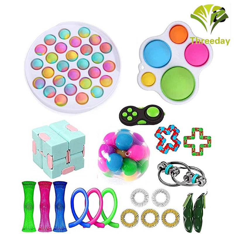 Sensory Fidget Toy Set Toy Kit Đồ chơi cho người lớn và trẻ em Chống stress Anti @ - @ Stress Simple Dimple Mole Pop Ti Toy Push Bubble Strings Marble Relief Kits