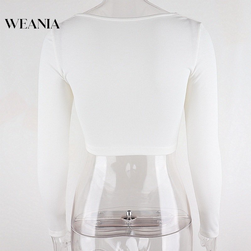 Áo Thun Crop Top Tay Dài Cổ Vuông Phối Khóa Kéo Thời Trang Cho Nữ