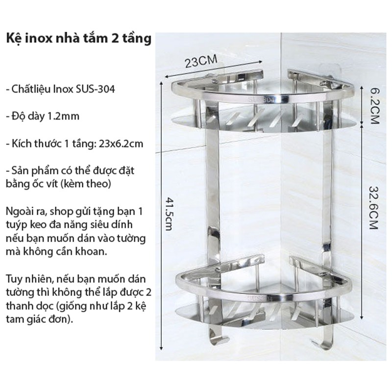 Kệ góc phòng tắm Inox 304 dán tường Davia HT815