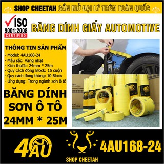 [Cây 15 cuộn] Băng dính giấy sơn ô tô bản rộng 24mm – Băng dính giấy 4Au – Dùng trong Gara sơn ô tô, sơn PU gỗ.