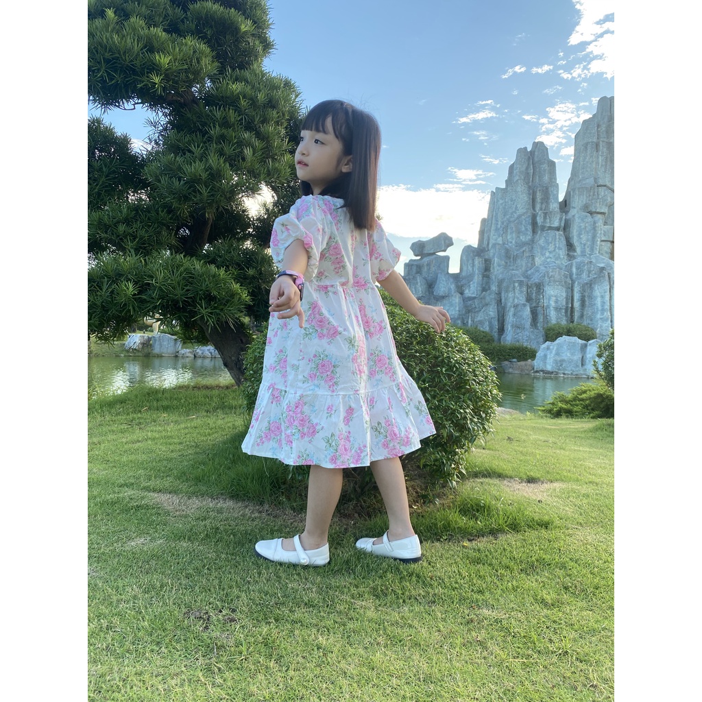 Đầm Cho Bé Gái Hml (10-40KG) Hoa Nhí Hoa Hồng Nhạt , Váy Cho Bé Gái 1,2,3,4,5,6,7,8,9,10 Tuổi  Mã A35