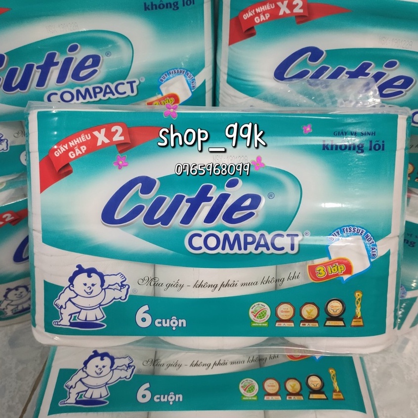 Giấy vệ sinh Cutie COMPACT không lõi lốc 6 cuộn 3 lớp